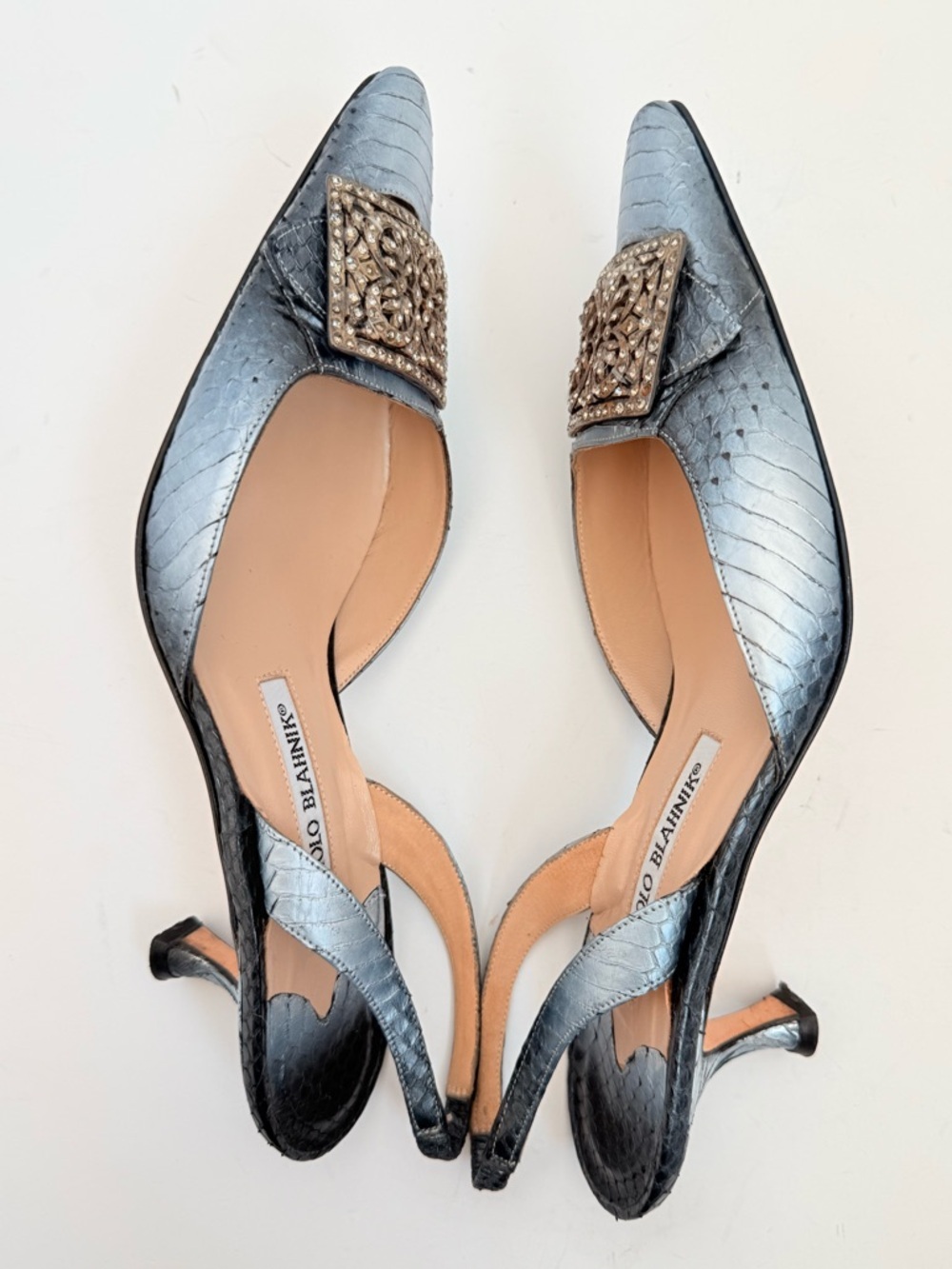 Manolo Blahnik Archive Python Slingback Heels Filigree Crystal Buckle EU 37.5 - Picture 5 of 10